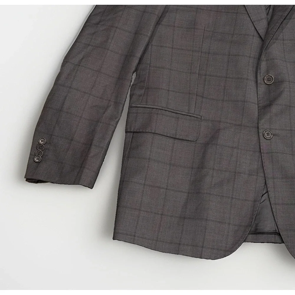 Ermenegildo Zegna Cloth Traveller Saks Wool Silk Gray Windowpane Suit Men's 44